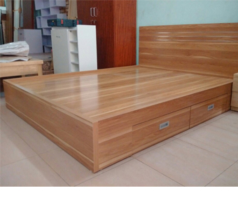 GIƯỜNG NGỦ GỖ MDF RỘNG 160CM MẦU SỒI CÓ NGĂN KÉO 